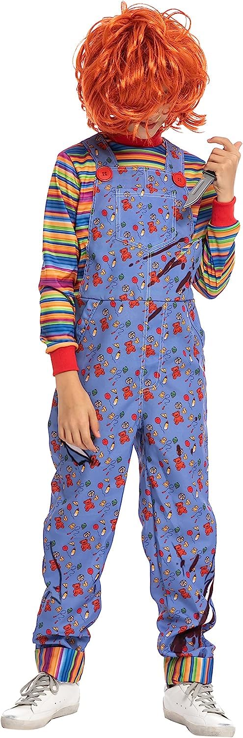Spooktacular Creations Halloween Killer Costume For Child, Kids Play Blue Costume Jumpsuit And Wig Outfit(Small(5-7 Yrs))