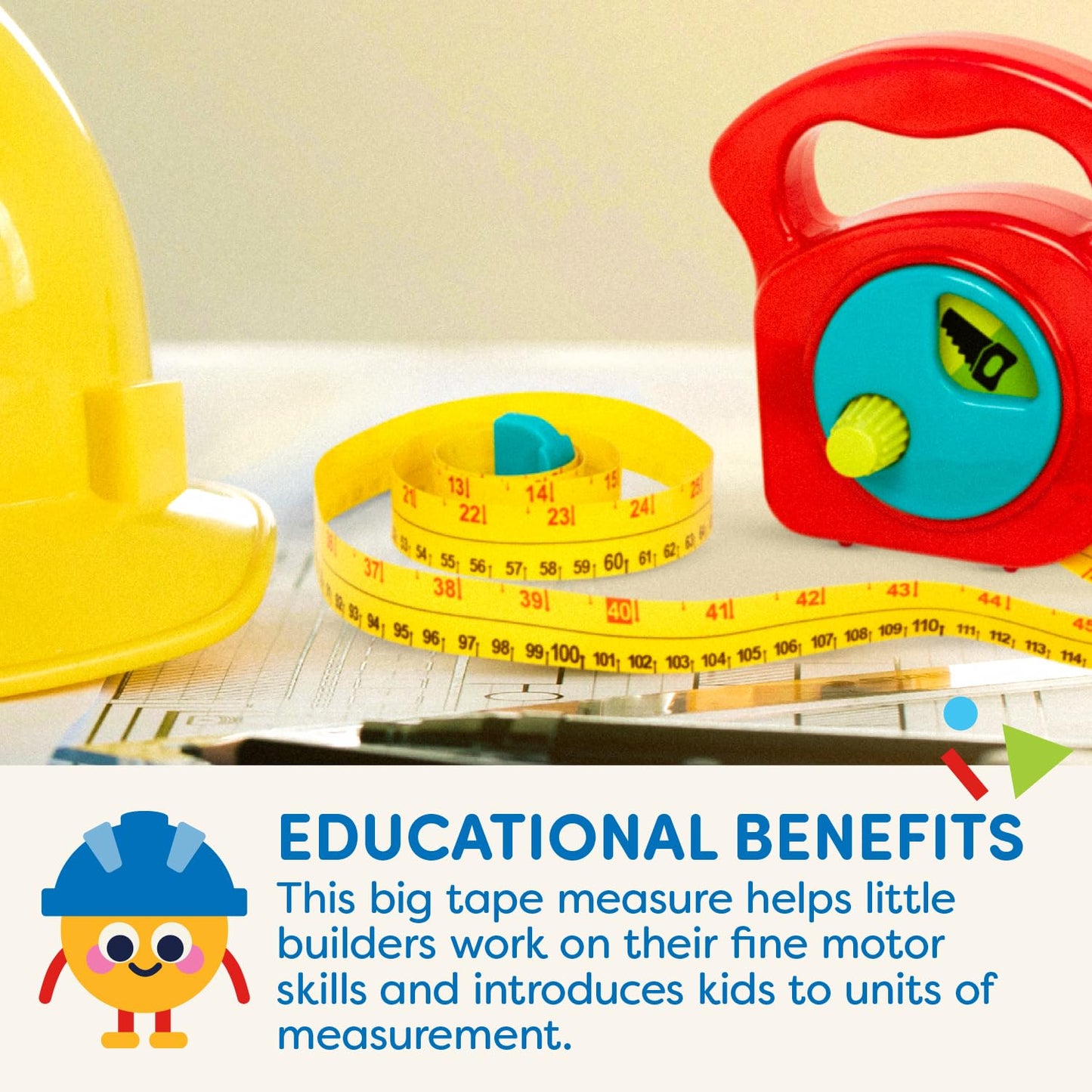 Battat - Toy Measuring Tape - Working Reel & Easy-Hold Handle - Tool Discovery Carousel - Metric & Imperial Units - 2 Years + -