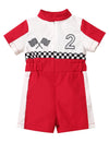 ODOLDI Kids Boys Girls 1st 2nd Birthday Race Car Driver Short Sleeve Romper Jumpsuit Racer Red 2Y 18-24 Months