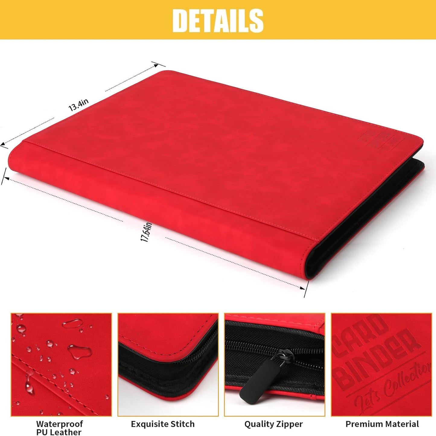 Arkeiliy enhanced Ringless Trading Card Binder - 1024 Capacity  16 Side-Loading Pockets per Page  Archival Quality Protection & Anti-Slip Spine for TCG  MTG  Sports Cards (Red)