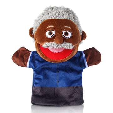 1 Pcs Family Hand Puppets 12 Inch Grandparents Mom Dad Brother Sister Plush Hand Puppet Toys Role-Play Toy Puppets For Kids Storytelling Imaginative Pretend Play Teaching Preschool(Black Grandfather)