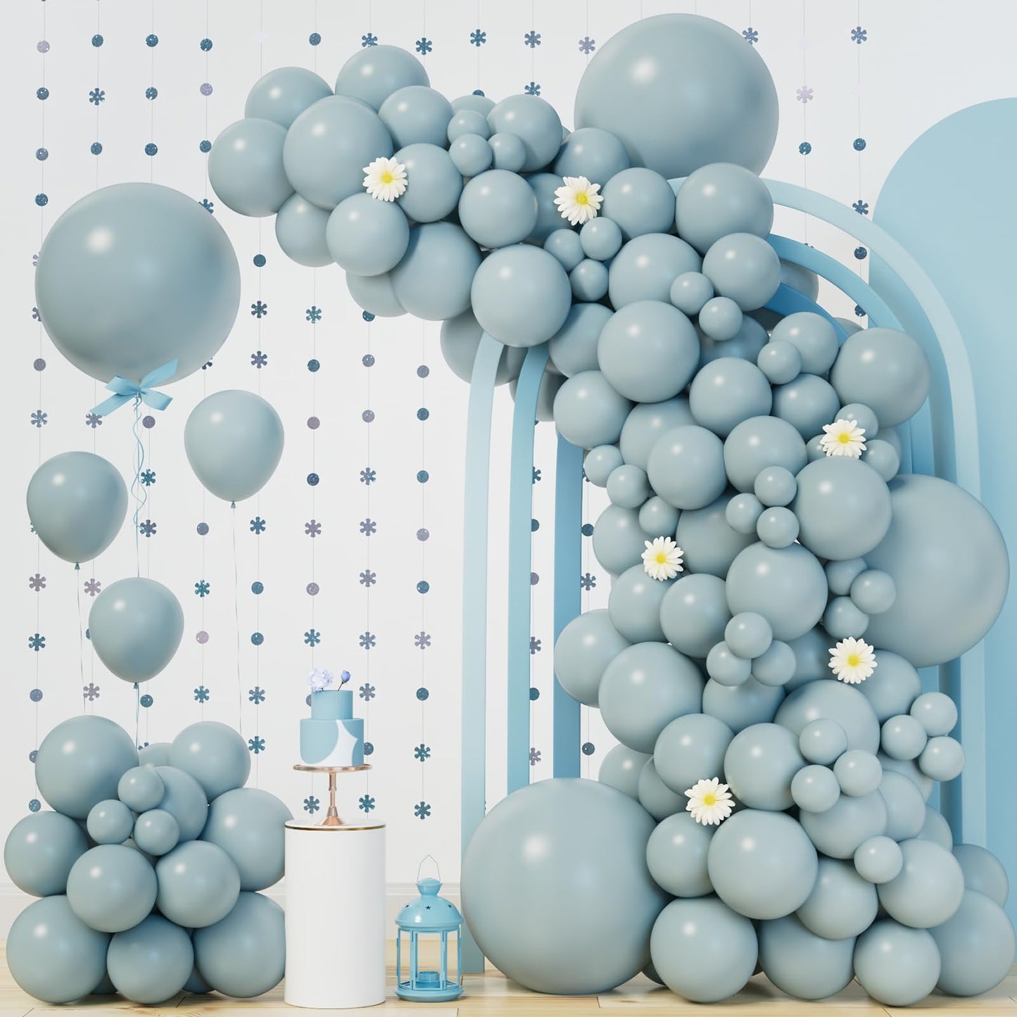 140Pcs Dusty Baby Blue Balloon Arch Garland Kit,Slate Fog Baby Blue 5/10/12/18 Inch Balloons For Men Boy Baby Shower Bridal Show