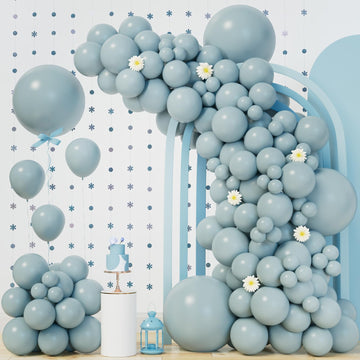 140Pcs Dusty Baby Blue Balloon Arch Garland Kit,Slate Fog Baby Blue 5/10/12/18 Inch Balloons For Men Boy Baby Shower Bridal Show