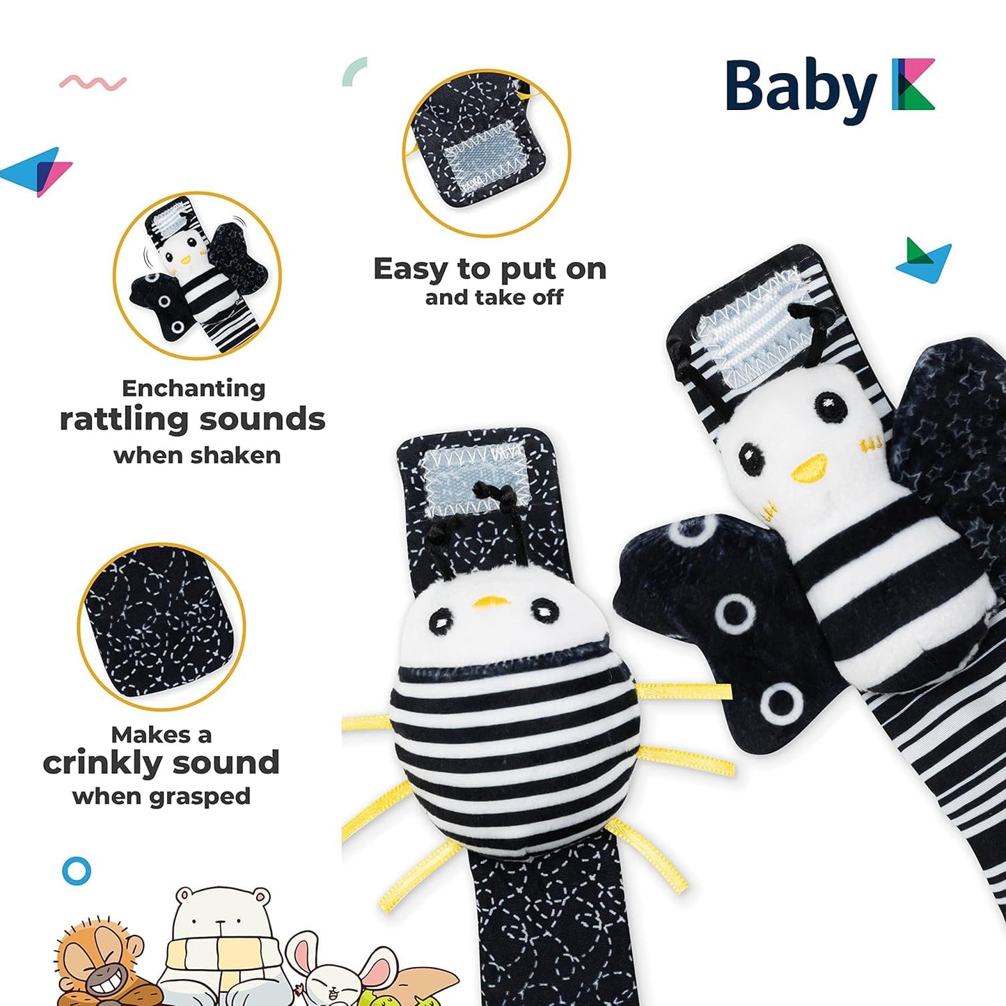 Baby K Rattle Socks & Wrist Rattles And Hand Rattle (Set E+ Flower) - Newborn Toys For Baby Boy Or Girl - Brain Development Infant Toys - Hand And Foot Rattles Suitable For 3-6, 6-12 Months Babies