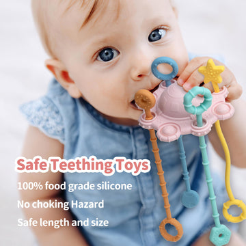 Montesorri-Toys - Pull String Toys For Baby - Made Of 100% Food Grade Silicone With Built-In Rattle Function And Easy To Clean D