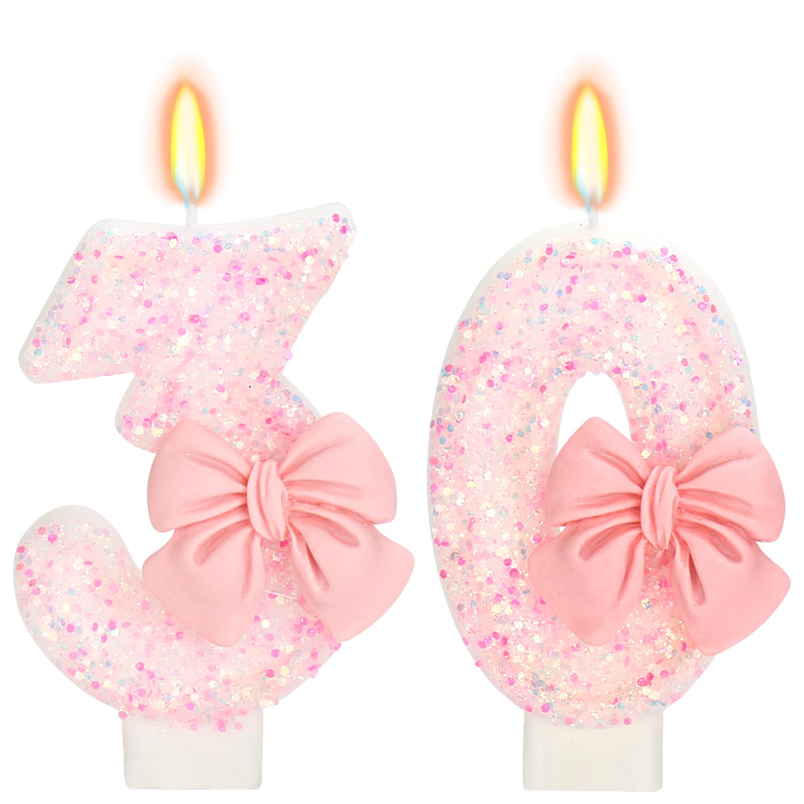 ElekFX 30th Birthday Candles for Cake, Pink Bow Number Cake Candles, 2.76 inch Number Happy Birthday Candle, Cake Topper Decorat