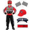 Latocos Kids Race Car Driver Costume Boys Girls Racer Jumpsuit With Car Cap Sunglasses Kids Dress Up Role Play For Halloween