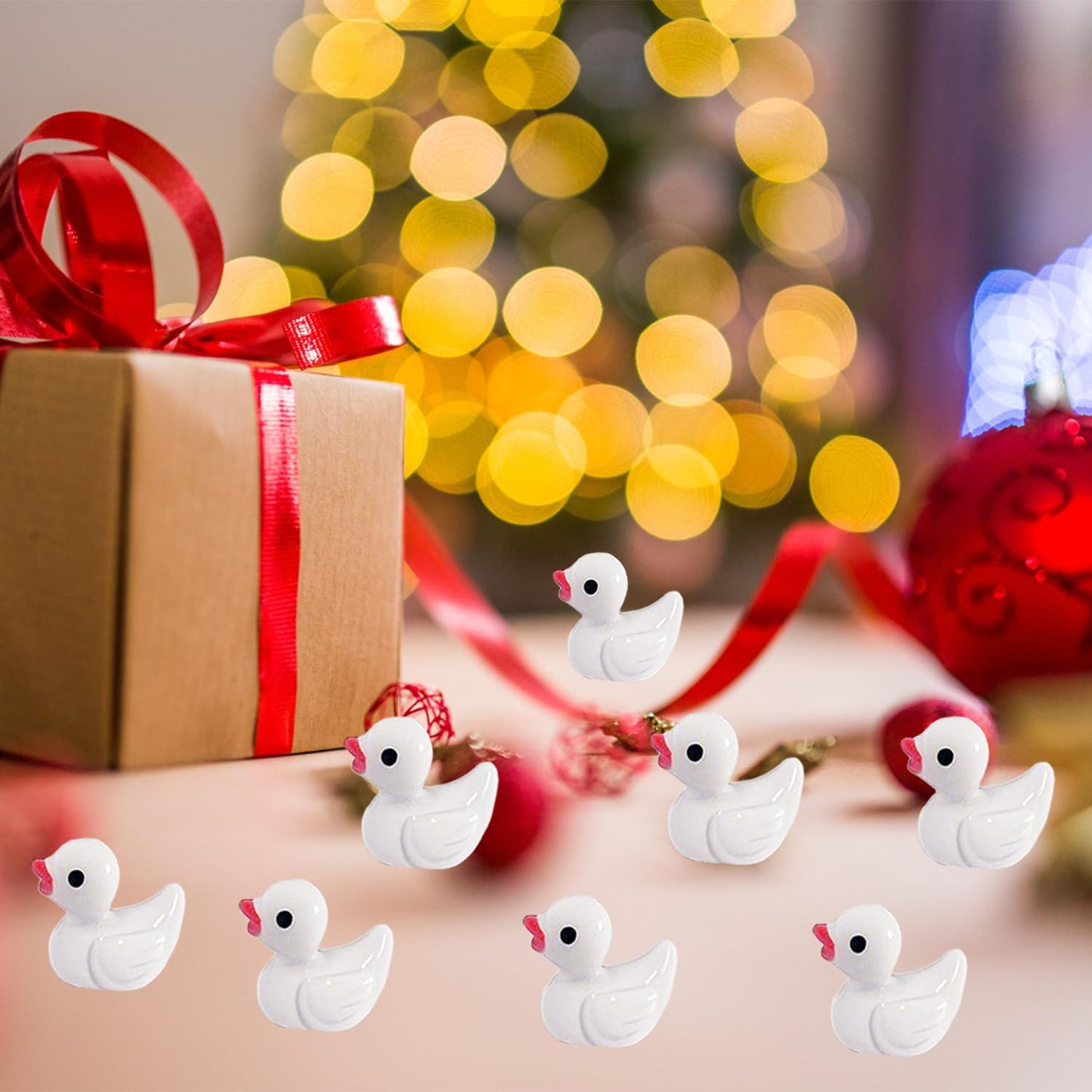Kuanfine 60 Pcs Tiny Duck Figures Mini Resin Duck Luminous Miniature Ducks Bead For Garden Landscape Aquarium Decoration(White)