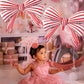 Kwuz 2 pcs Big Bow Balloons Red Strips 30 inch, Bow Party Balloons Decorations for Girls Birthday Mouse Themed Baby Shower Weddi
