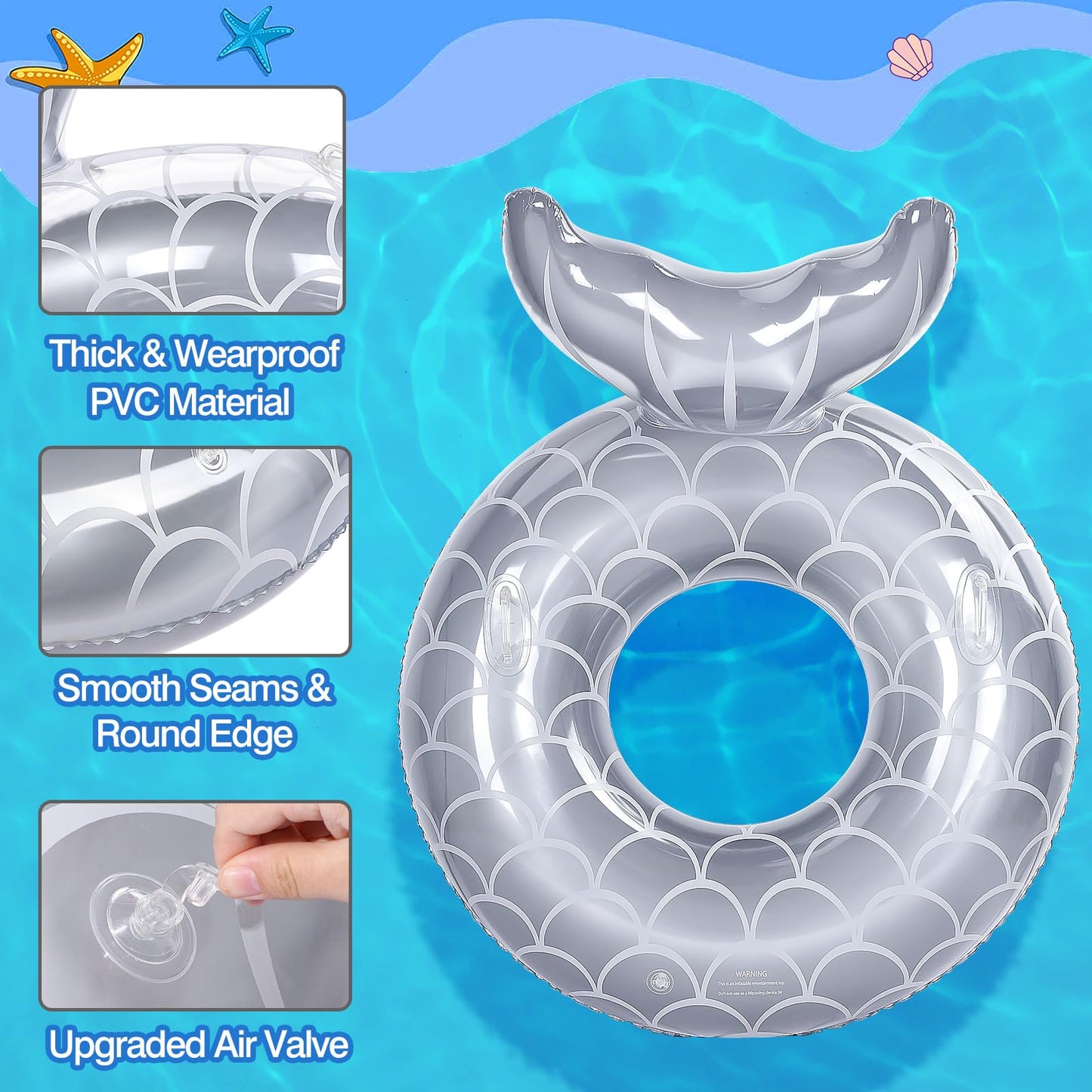 Moko Inflatable Swimming Ring With Handles For Adults, Swimming Tube Cute Pool Float Tube Decorations Swim Tubes Outdoor Pool Be