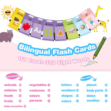 Timingsxd 161 Cards Spanish Flash Cards For Kids,Bilingual Flash Cards For Toddler/Beginning - Abc,Numbers,Colors,Shapes Español/English Talking Flash Cards For Preschool,Kindergarten,Ages 1-8
