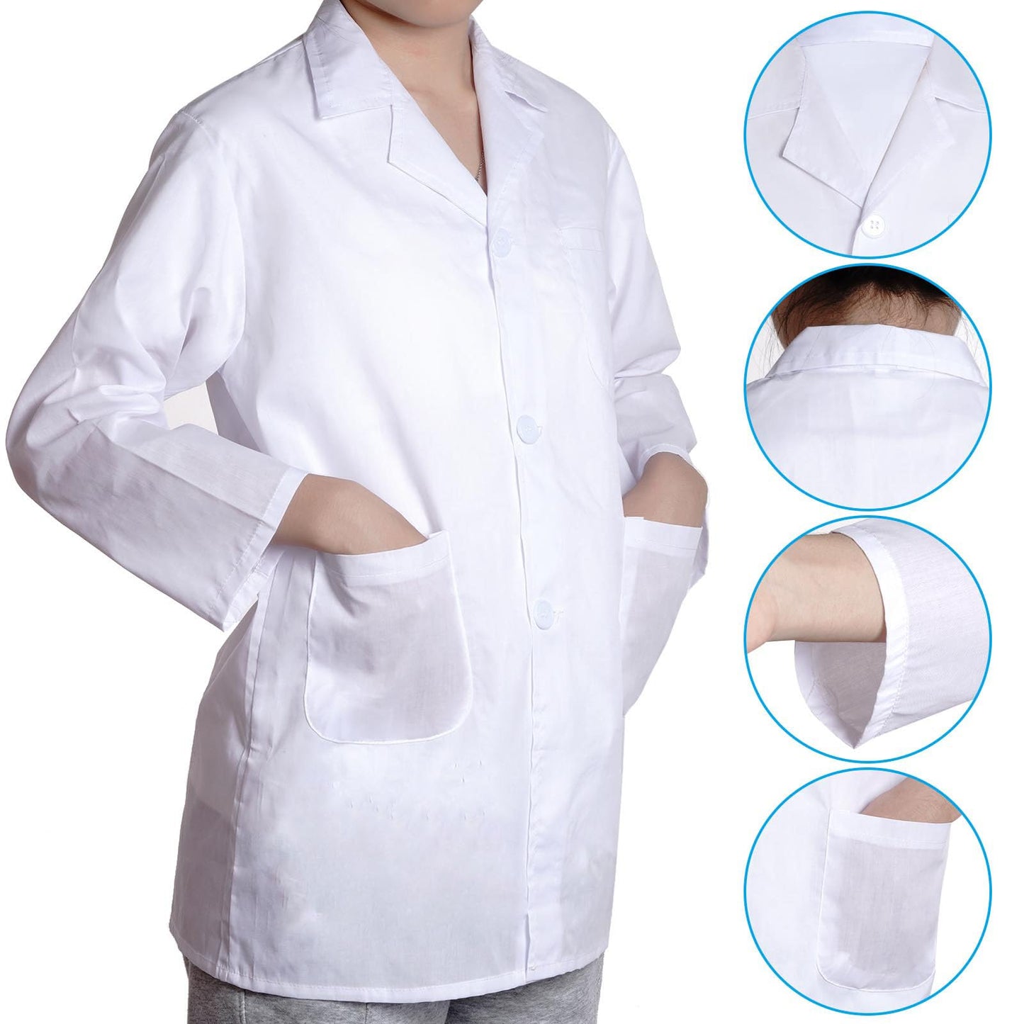 Mifengda Doctor Scientist Costume Kids Lab Coat And Goggles Children Dress Up Kit With Id Card Magnifying Glass For Halloween (Small, Blue)