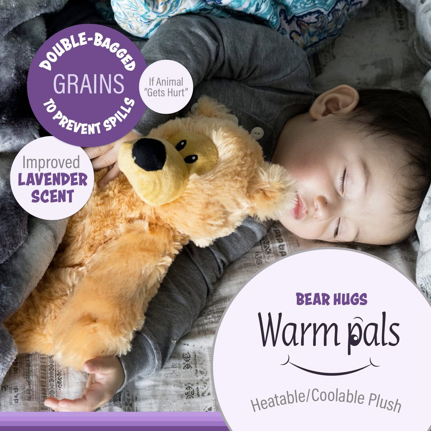 Warm Pals - Bear Hugs - 1.5Lbs - Cozy Microwavable Lavender Scented Plush Toys - Heated Stuffed Animal - Heatable Coolable Bedtime Comfort Plushie