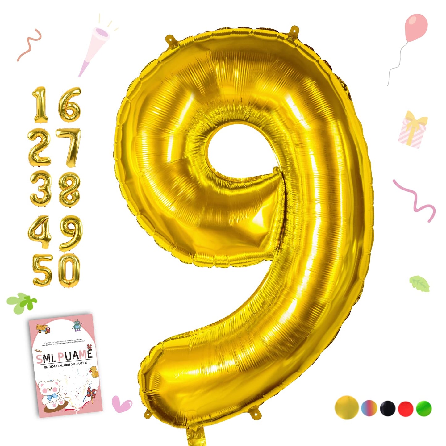 Smlpuame 40 Inch Number Balloon 0-9 Gold Large Number 9 Balloons,Digital Balloons For Birthday Party Celebration Decorations Sup