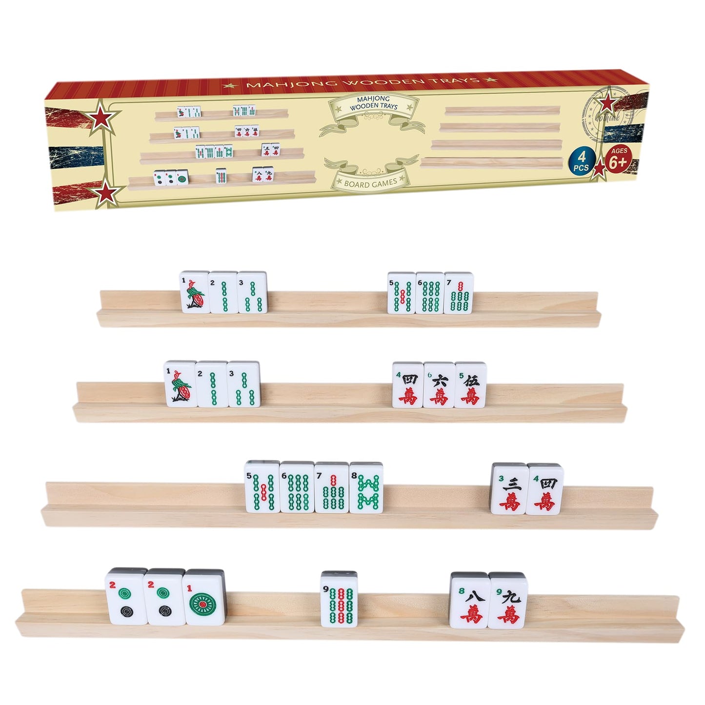 GOTHINK Wooden Mahjong Tiles Trays/Racks/Holders Set of 4  Upgrade Your Mahjong Game  Racks for Mahjong  Mexican Train  Dominoes  and More (Racks Only)