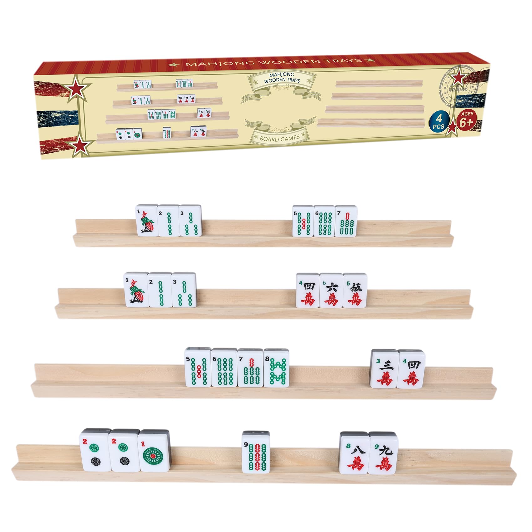 GOTHINK Wooden Mahjong Tiles Trays/Racks/Holders Set of 4  Upgrade Your Mahjong Game  Racks for Mahjong  Mexican Train  Dominoes  and More (Racks Only)