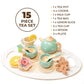 Tea Party Set for Little Girls with Cupcake Stand, Wooden Tea Set Toys for Girls Age 3 4 5 6 7 Year Old, Toddler Kids Kitchen Pr