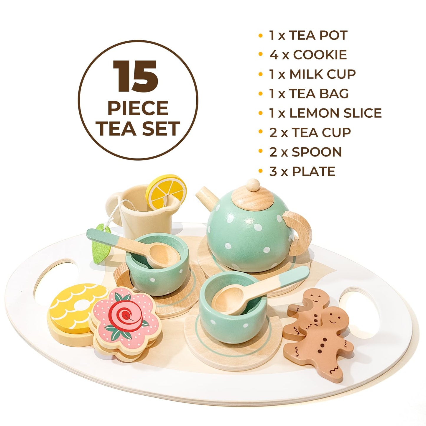 Tea Party Set for Little Girls with Cupcake Stand, Wooden Tea Set Toys for Girls Age 3 4 5 6 7 Year Old, Toddler Kids Kitchen Pr