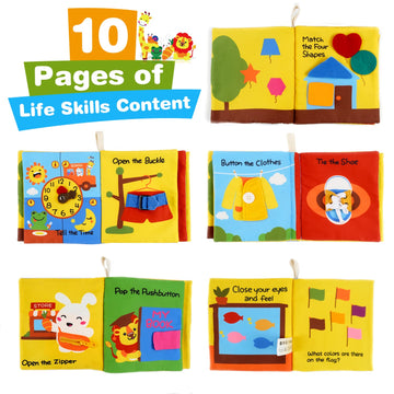 Richgv Baby Books Toys 0-6-12 Months, 3Pcs Baby Valentines Gifts,Touch And Feel Crinkle Books With Dino Doll, Newborn Infant Car