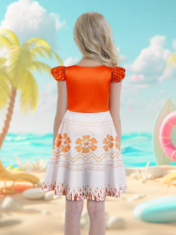 Eledobby Princess Costume For Girls Kids Halloween Outfits Birthday Party Cosplay Dresses 9-10Years Orange