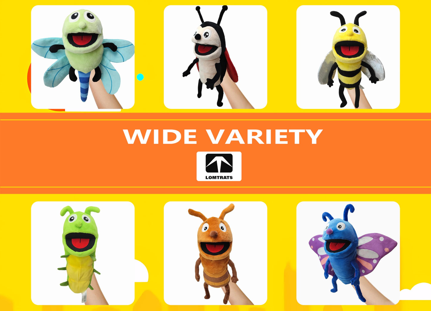 LOMTRATS Insects Hand Puppets for Kids,Toddler Includes Bees, Butterflies, Dragonflies, etc with Movable Open Mouths, Perfect fo