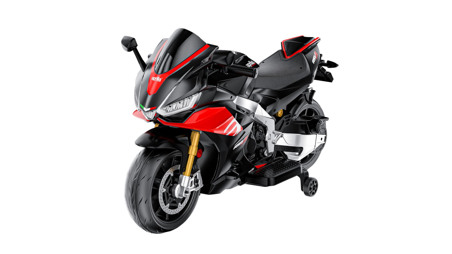 24V Kids Motorcycle Aprilia Licensed Electric Motorcycle for Kids Top Speed to 10MPH with Long Battery Life, Thread Wheels, Trai