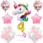 Flyloons 4th Unicorn Theme Birthday Decoration Kit Pink White for 4 year Old Baby Boys Girls Kids 5 Pcs Unicorn Theme 30 Pcs Pas
