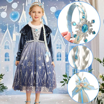 Itvti Girls Princess Elsa Dress Up Costume Snow Queen Halloween Christmas Cosplay Party Toddler Dress Blue, 6-7 Years(Label 140)