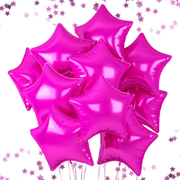 18 Inch Hot Pink Star Balloons, 10 Pcs Hot Pink Star Shape Foil Balloon Helium Balloons, Big Mylar Star Balloons For Wedding, Ba