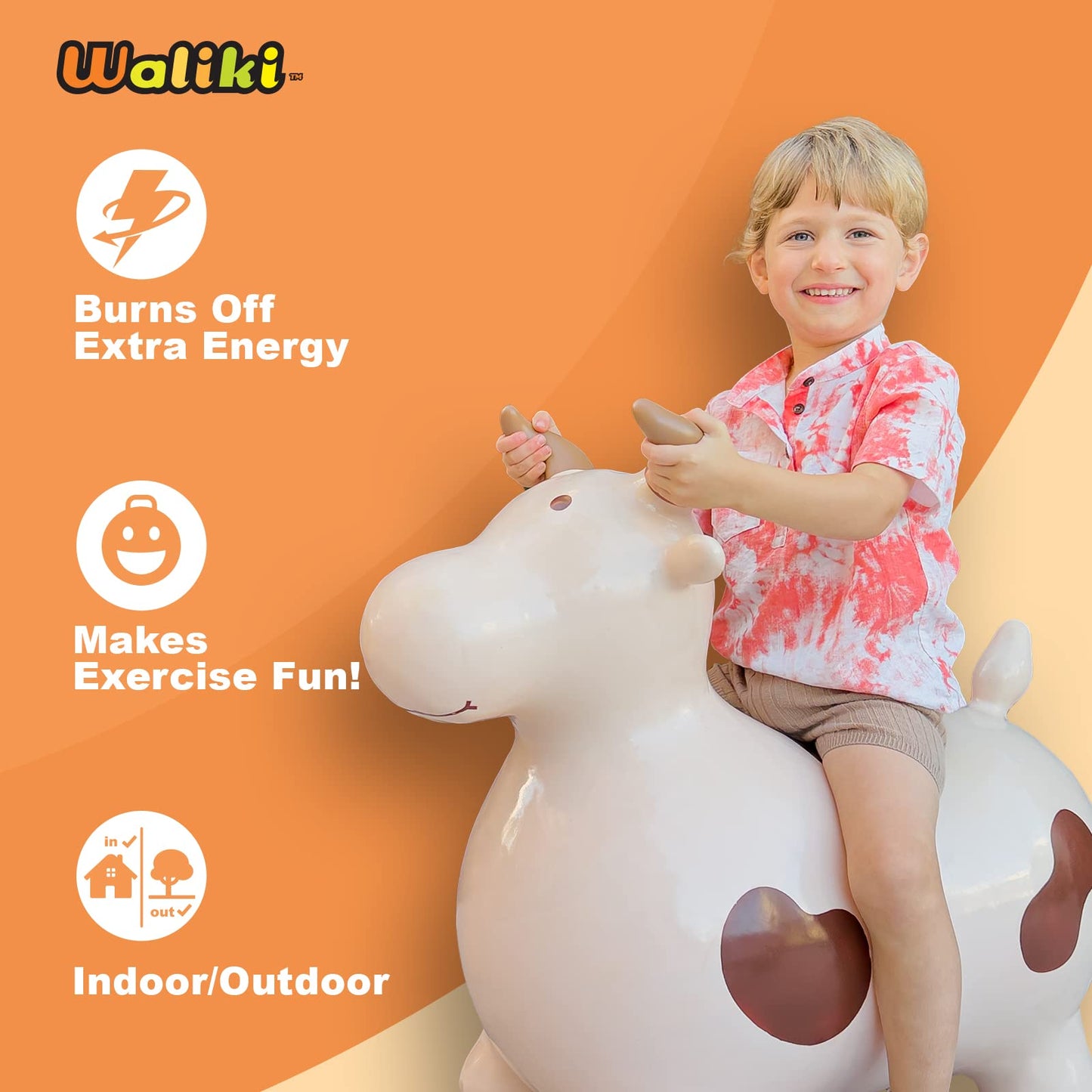 WALIKI Huge Bouncy Horse Hopper - X-Large Beige PVC Toy for Kids & Adults - Model BBB-COW-BEI