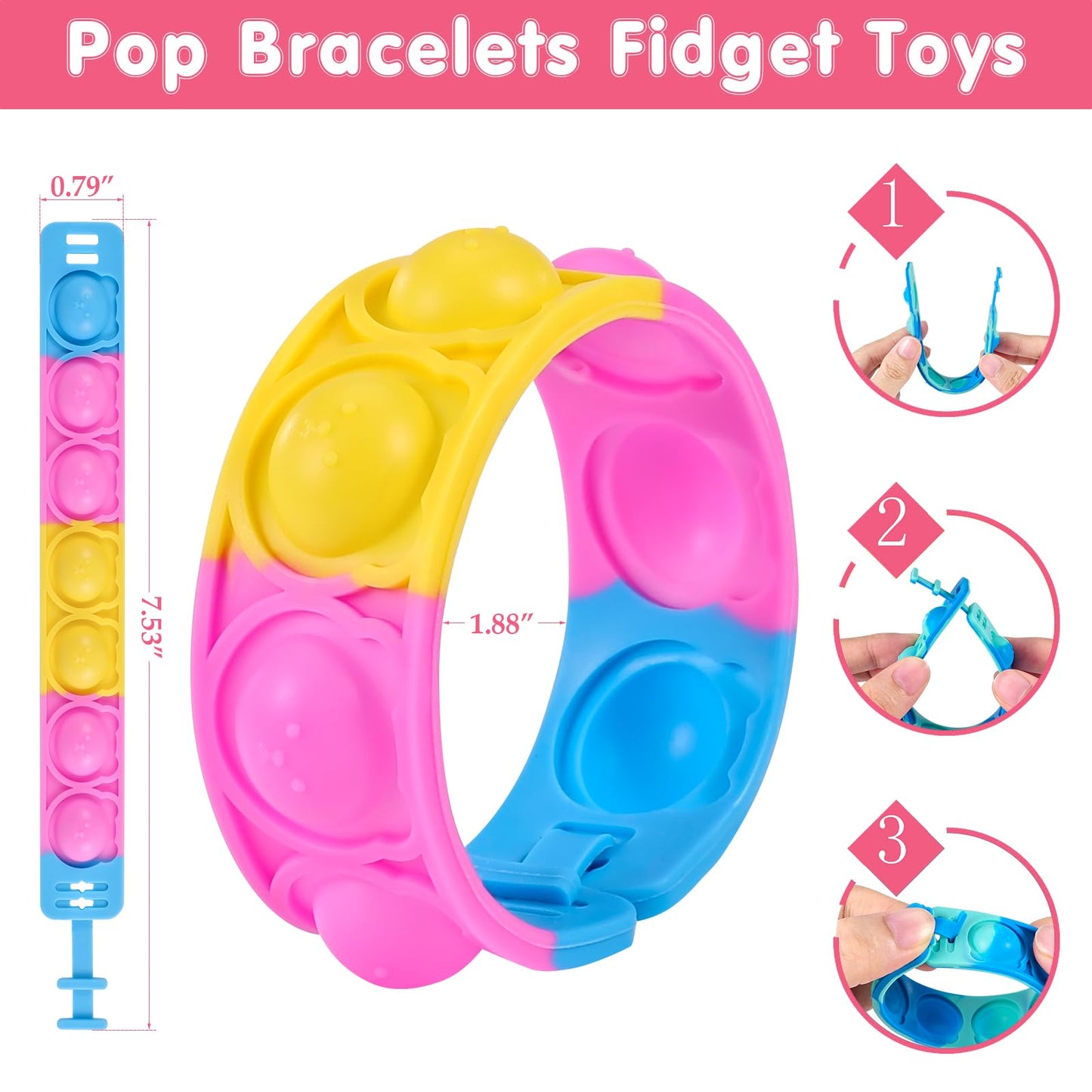 24 Pcs Pop Bracelets Fidget Toys Bulk Its Bear Bracelet Kids Party Favors Fidget Toy Pack Fidgets For Classroom Prizes Birthday Goodie Bag Stuffers Sensory Toys For Girls Boys