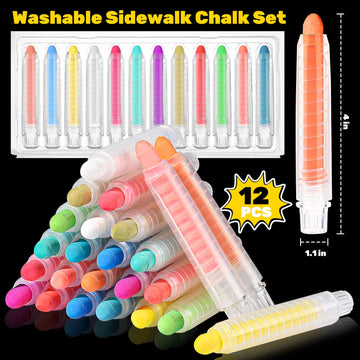 Zhbdmgk Sidewalk Chalk Set With Holder For Kids, 12Pcs Dust-Free Washable Toddler Chalk In 12 Colors For Blackboard Drawing Writ