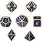 Set of 7 Metal Dice Set with Storage Box - Royal Blue with Gold Numbers - Includes D4, D6, D8, D10, D12, D20 and D% by SciencePu