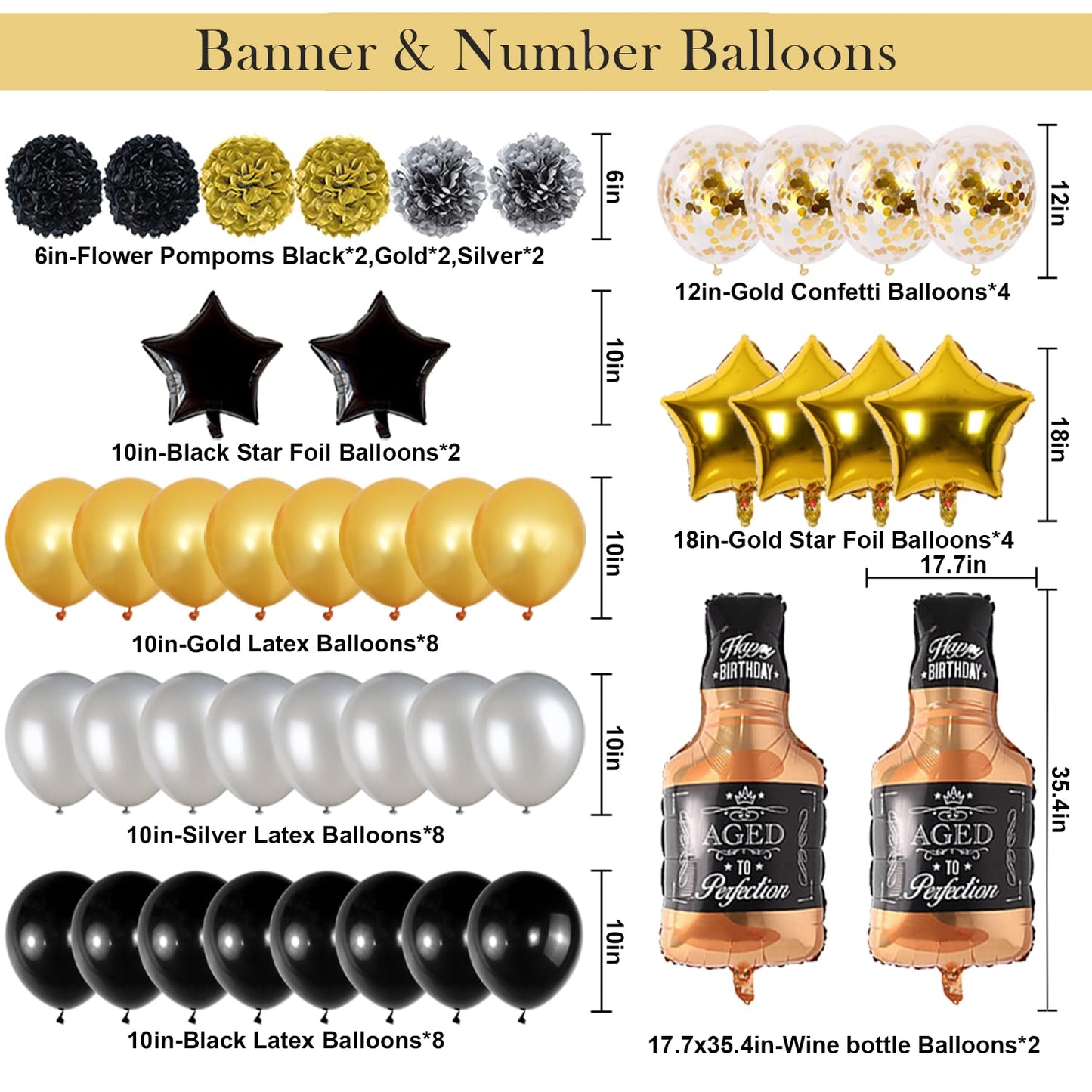 Naninuneno 43Th Gold Birthday Decorations, Gold Black Silver Happy Birthday Balloons Supplies For Boy Men Girl Women, 43 Birthda