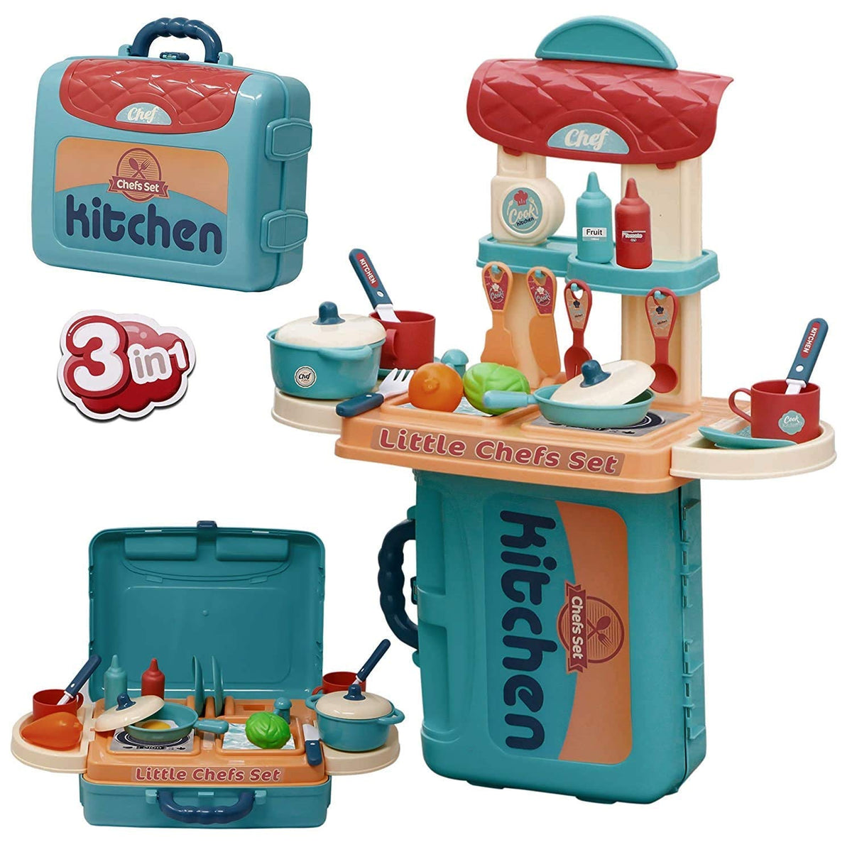 Dherik Tradworld 3 in 1 Portable Cooking Suitcase Kitchen Accessories Set Cooking Toys 24 PCS.  Little Chef Realistic Miniature