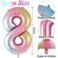 Rainbow Gradient Number 8 Balloon, 40 Inch Big Large Foil Number Balloons, Jumbo Giant Mylar Number 8 Balloons For 8 Year Old Bi