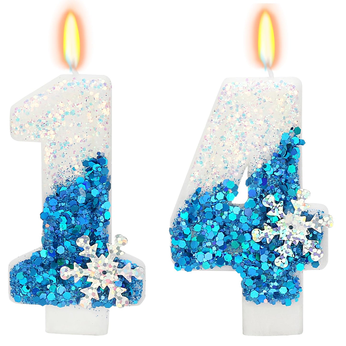 Snow Themed Birthday Candles, 14th Birthday Candle for Party Supplies, Winter Birthday Party Supplies, 2.76 inch Number 14 Candl
