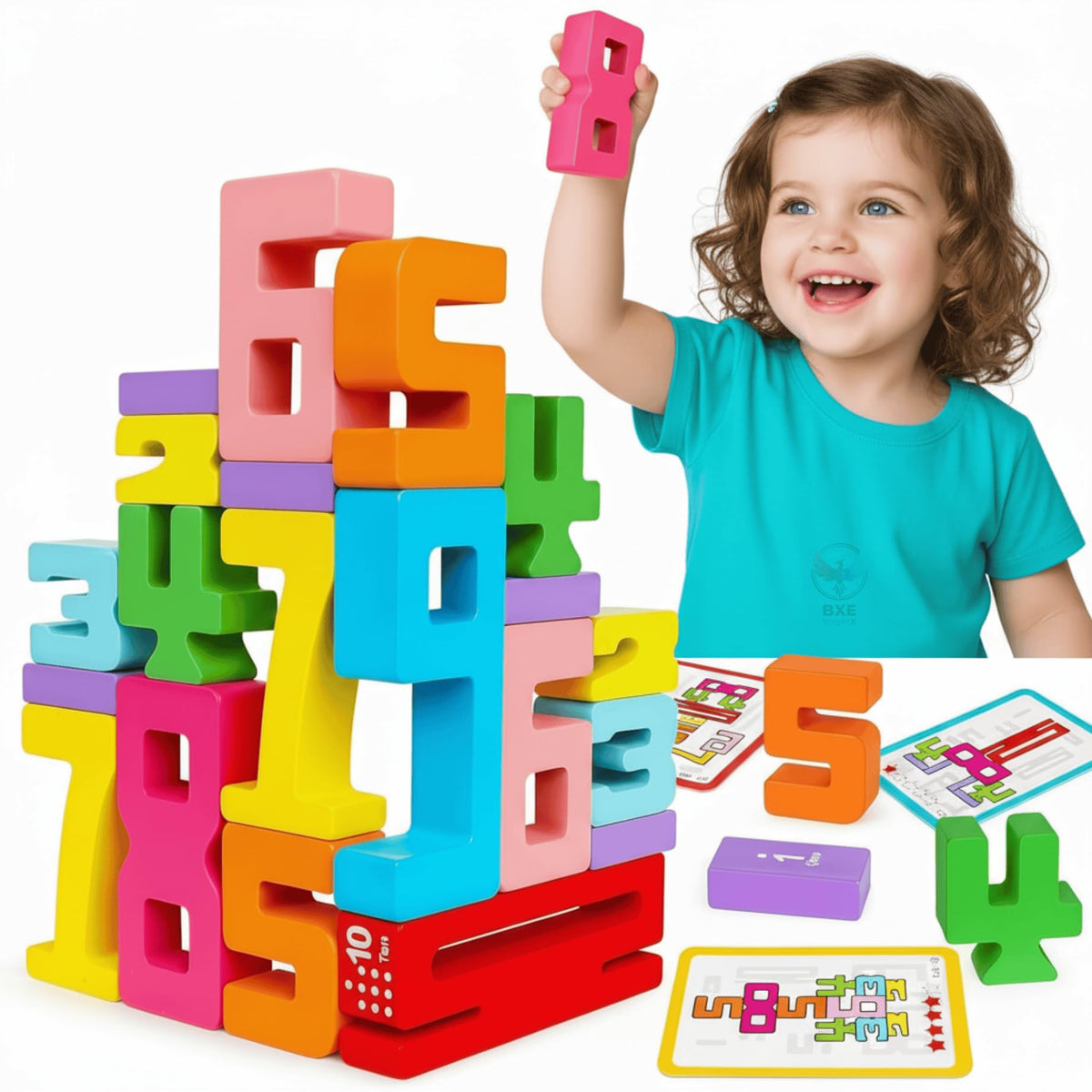 Brightx | Wooden Number Stacking Toy | Montessori Math Learning Blocks For Toddlers & Preschoolers (Ages 25) | Educational Coun