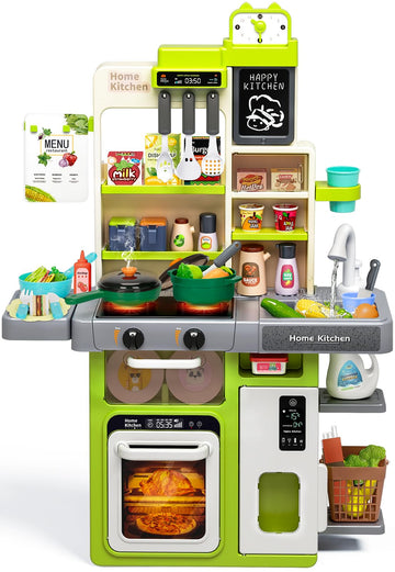Red Kids Play Kitchen Set, Toddler Kitchen Playset With Sound & Light, Cooking Stove With Steam, Play Sink, Play Food Toy And Ki