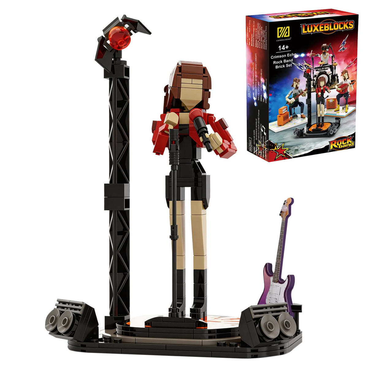 Luxeblocks Poseable Rock Star & Stage  302 Pcs Dynamic Building Set With Movable Figure