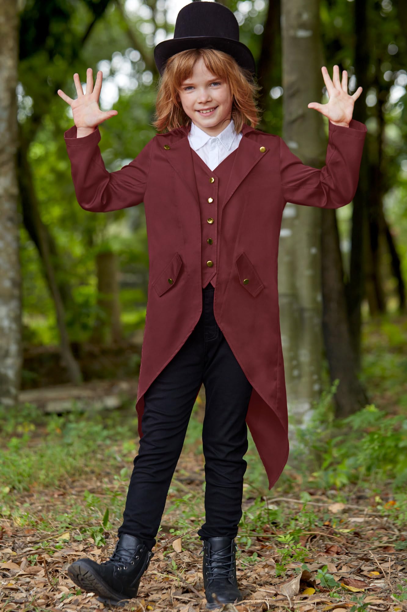 Besserbay Halloween Boy'S Renaissance Steampunk Medieval Wily Wonk Jacket Gothic Retro Tailcoat Burgundy 12 Years