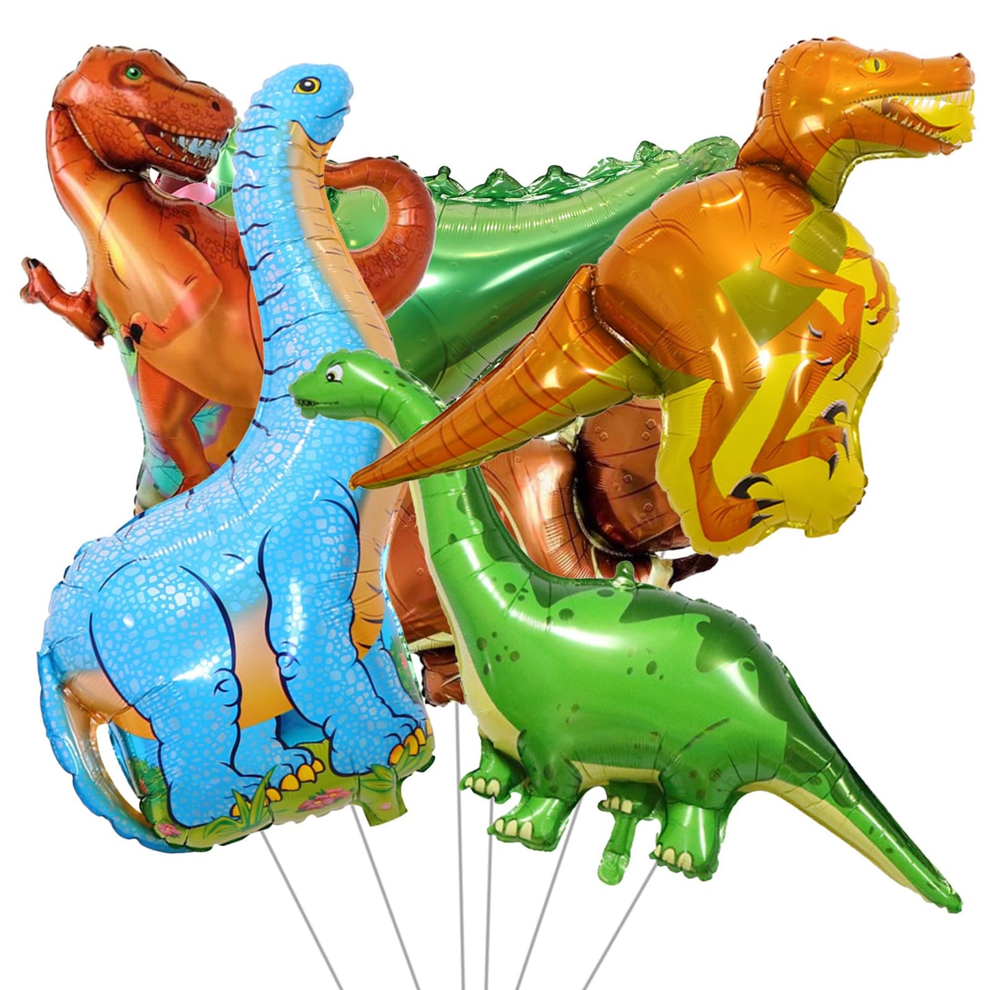 Dinosaur Foil Balloons Set (35-50 In), 6 Pieces Large Dinosaur Mylar Helium Balloons For Kids, Giant Cute Dinosaur Birthday Part