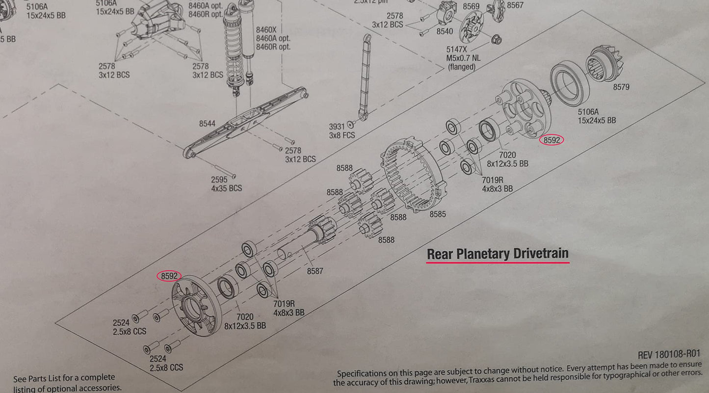 VITAVON & VOTACH Planetary Gears (Front and Rear) housing for UDR Traxxas Unlimited Desert Racer 1:7#8592 (Silver)