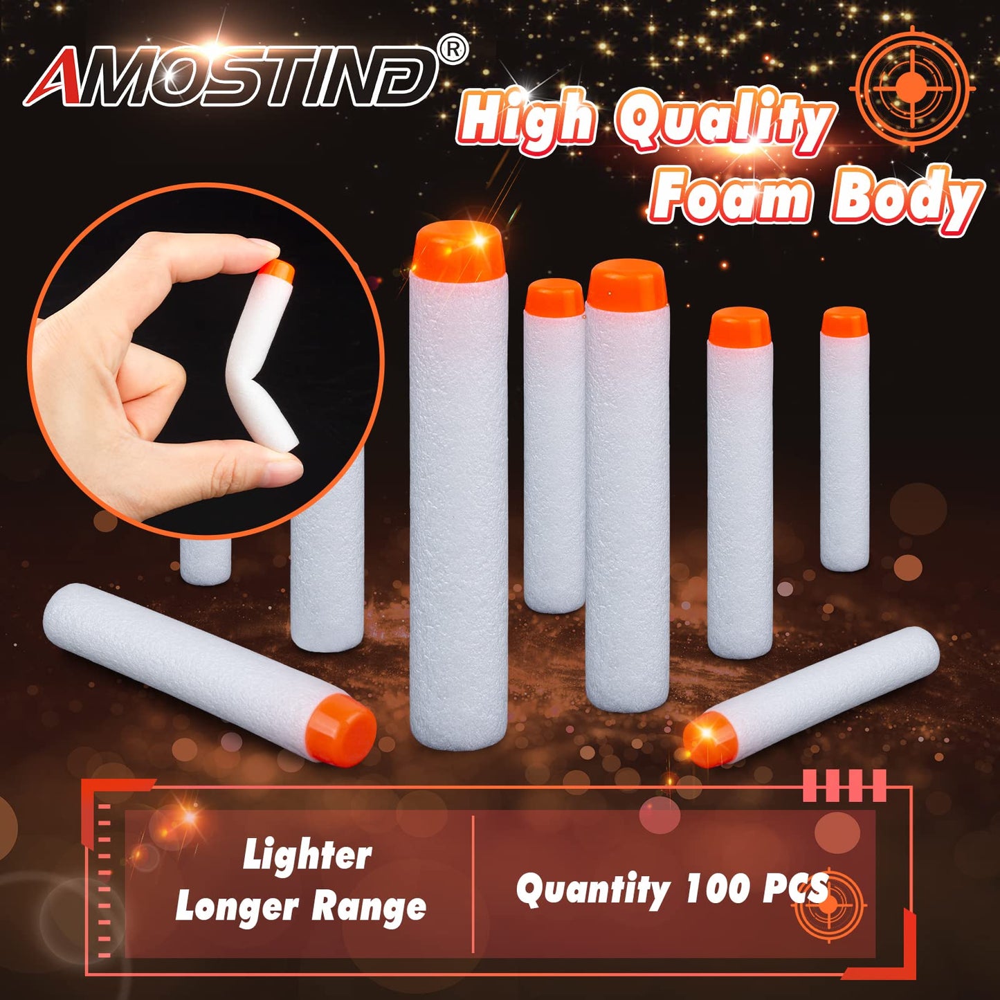 AMOSTING 100PCS Refill Darts for Nerf N Strike advanced 2.0 Series Glow in The Dark project pieces Pack - Compatible with All advanced Blasters White