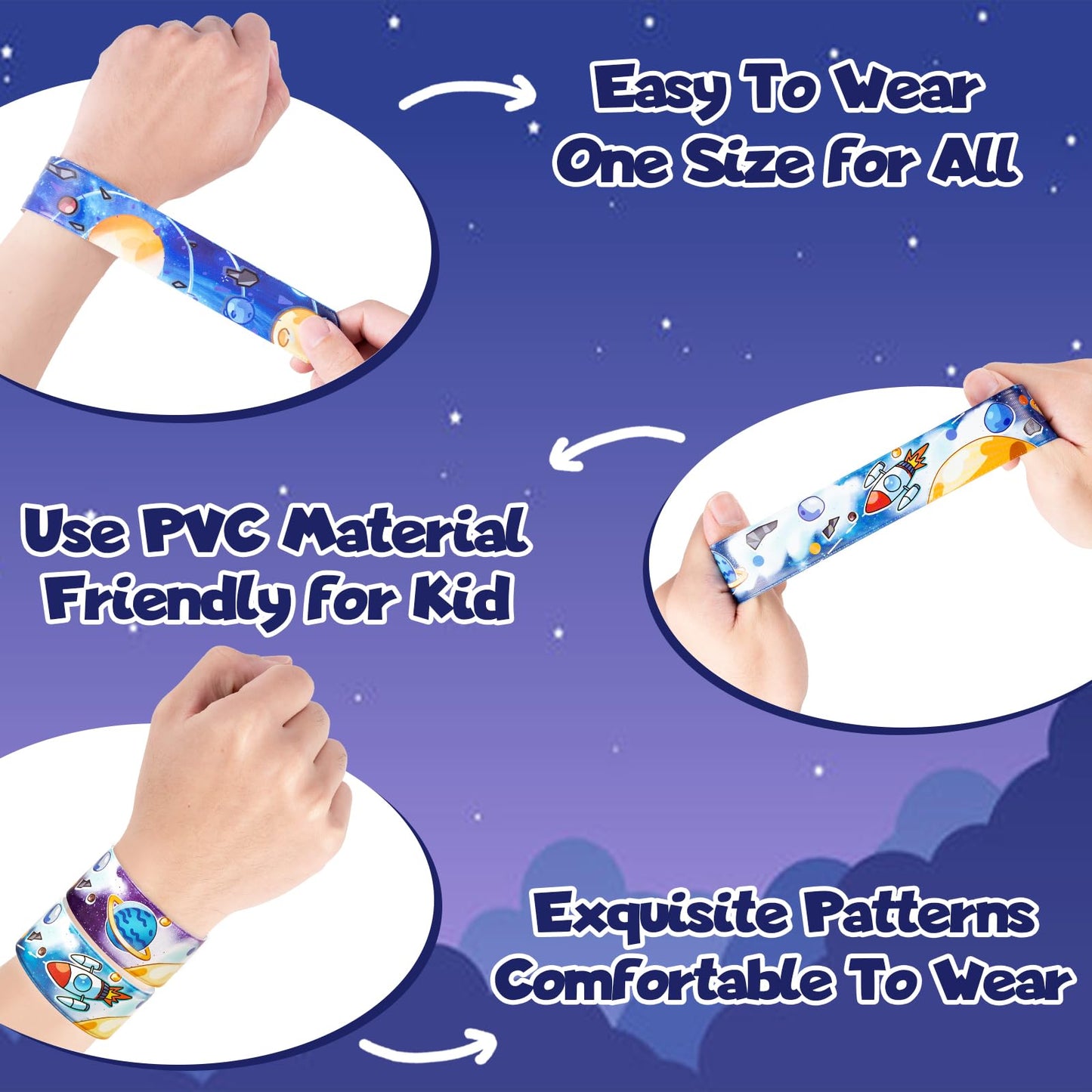 Dmight Space Party Favors, 30 Pcs Outer Space Themed Birthday Decorations, 10 Silicone Bracelet, 20 Slap Bracelet For Astronaut