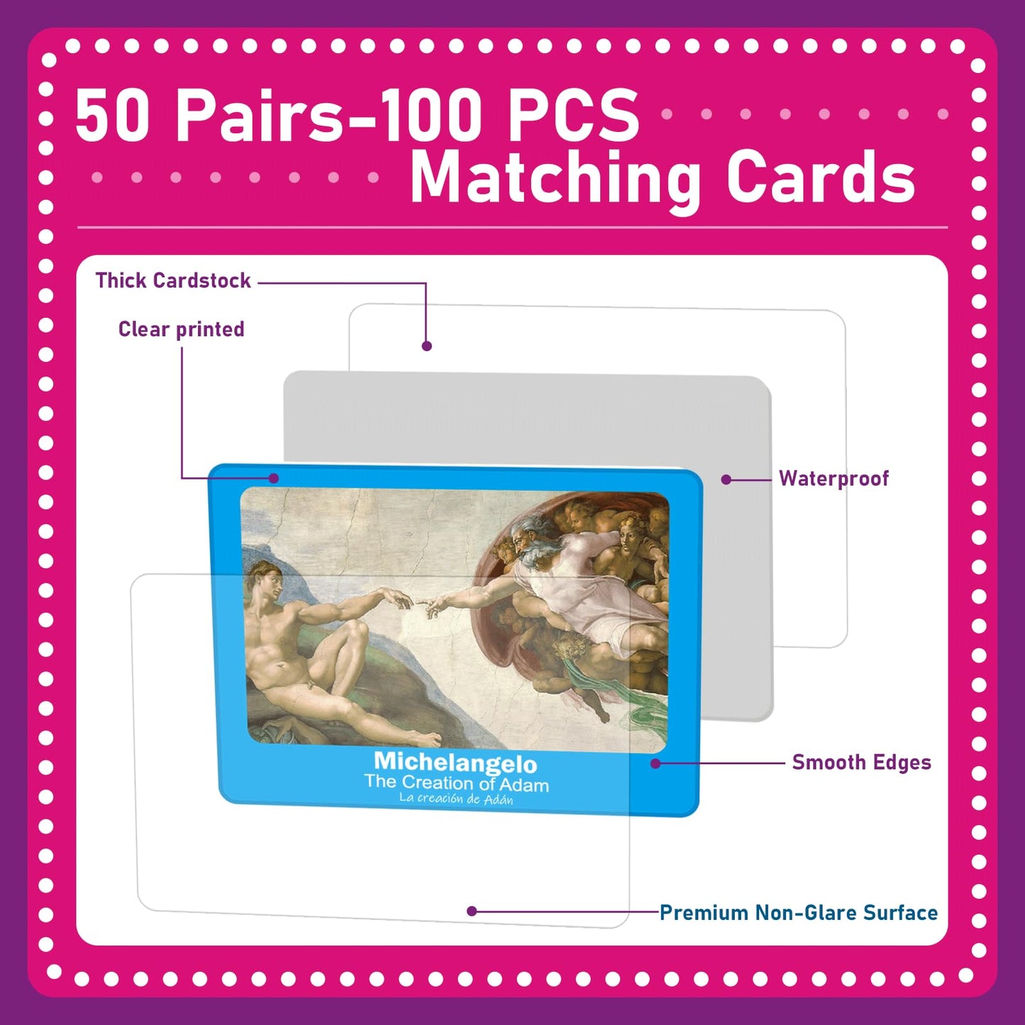 Gisgfim 50 Pairs Memory Matching Game Famous Paintings Concentration Memory Matching Games For Adults Learning Educational Match