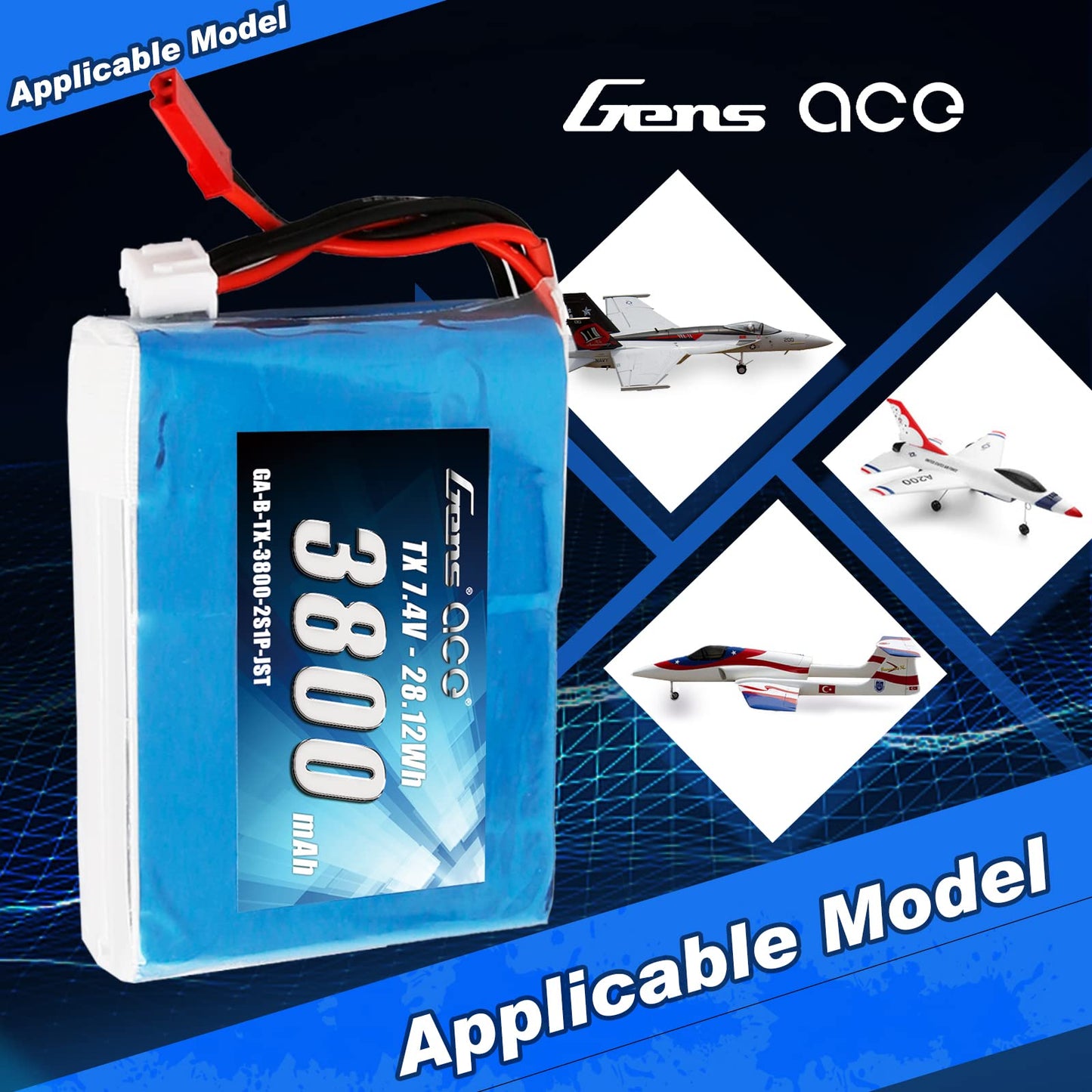 Gens ace 3800mAh 7.4V 2S1P TX Lipo Battery Pack with JST-SYP Plug for The QX7