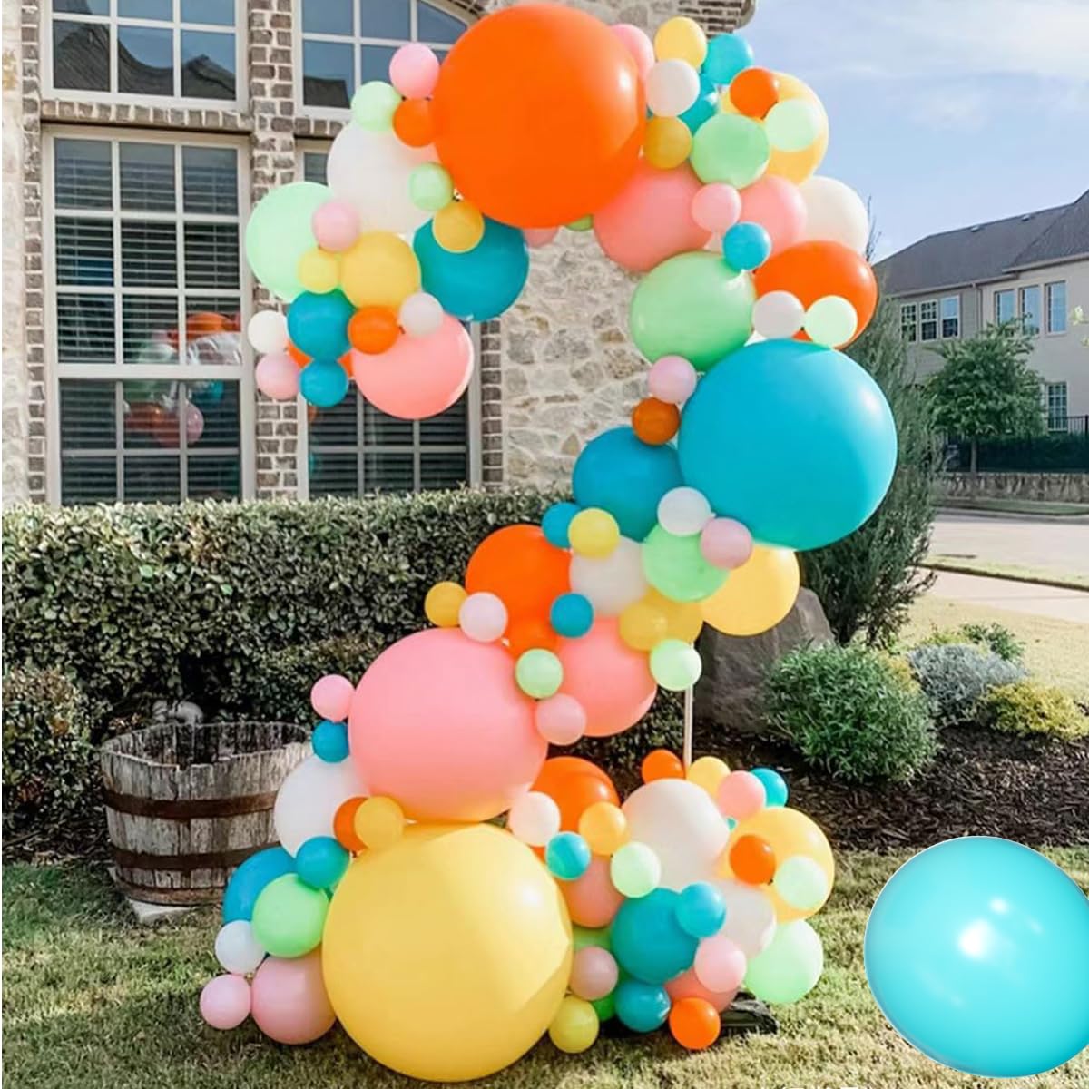 MEBAY Teal Balloons Garland Kit, 156Pcs Latex Balloons, 18-5 Inch Sizes, Turquoise Blue, Macaron Yellow, Red, Perfect for Parties & Events
