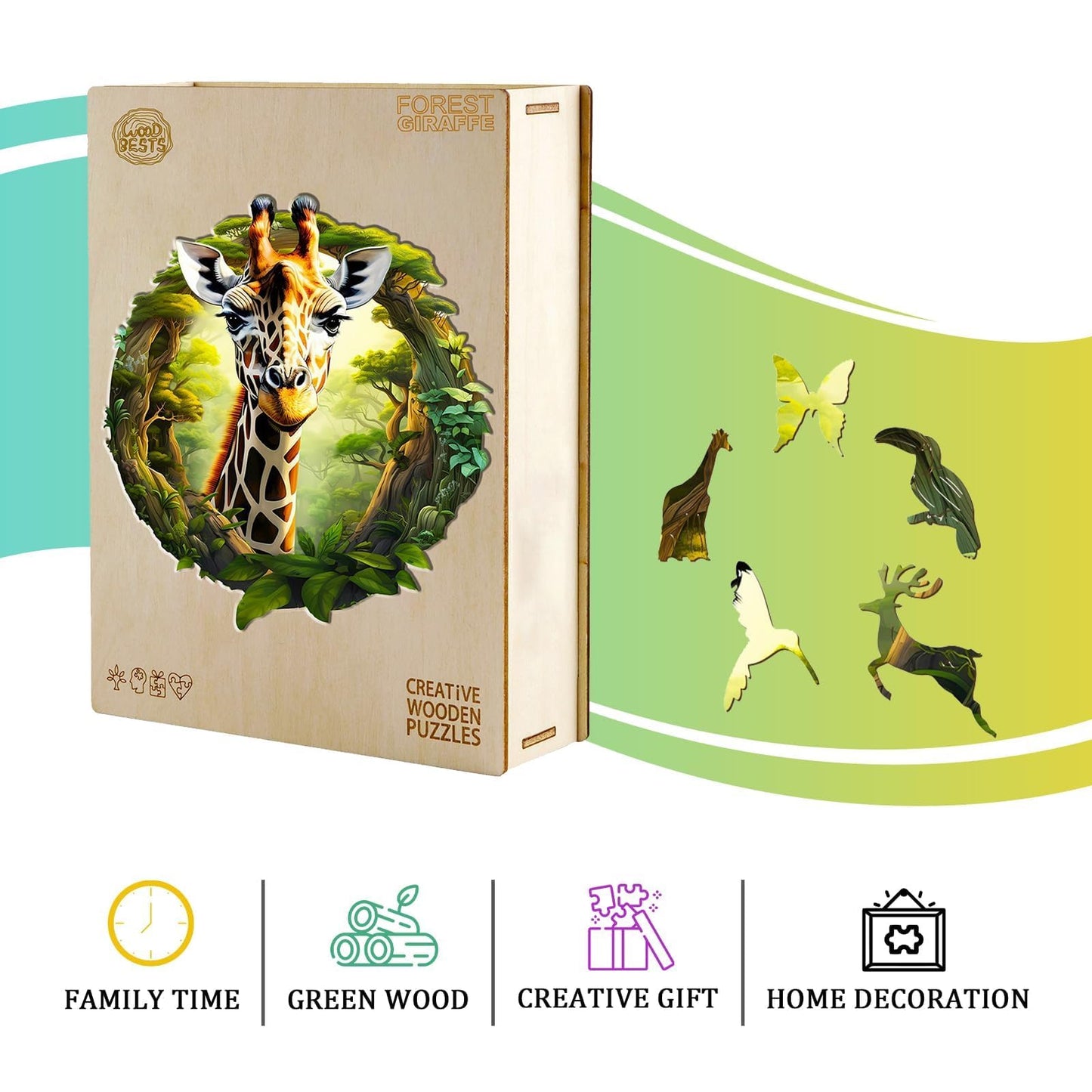 Jigfoxy Wooden Puzzles for mature-themeds  Giraffe Wood Puzzles mature-themed  Unique Animal Shape Wooden Jigsaw Puzzles  Birthday Gifts for Puzzles Lovers Family Friend (L-13.4 * 12.4in-260pcs)