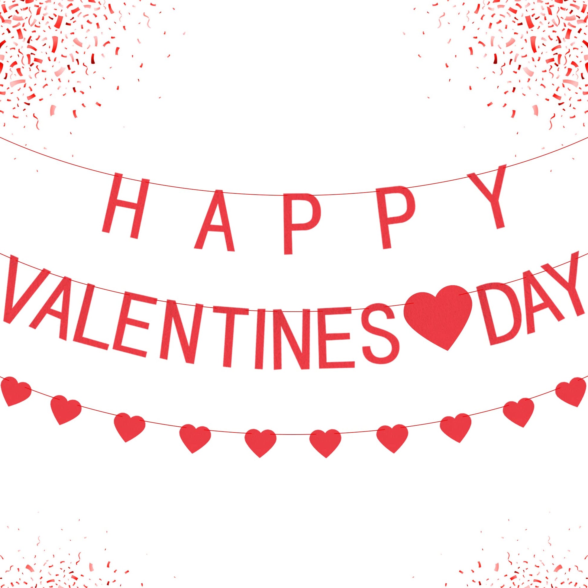KATCHON Happy Valentines Day Felt Banner With Heart Garland for Mantle, Indoor or Outdoor Decorations, No DIY Required, Red, Fel